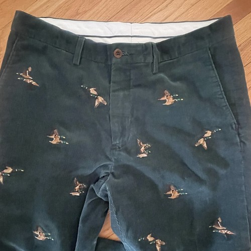 Pantalone Polo Ralph Lauren vintage velluto a coste stampa anatra ricamo verde 33x32 - Foto 6 di 9