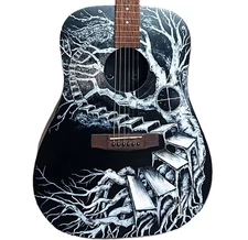 Acoustic Guitar Custom Hand Painted Goth Art Scary Stories Haunted Painting OOAK