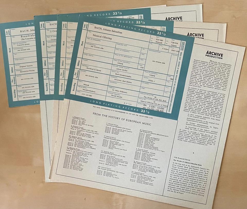 VG++ "Bach: Brandenburg Concertos/Suites/Musical Offering" 5 LPs 1964 Archiv - Image 3 of 3