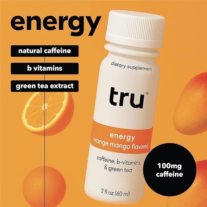 Tru Energy Shot Extra Strength Energy Drink with Natural Caffeine Green Tea B...