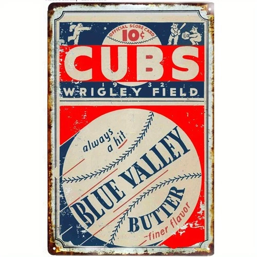 Vintage Metal Tin Sign Cubs Wrigley Field Retro Baseball Wall Art 8x12