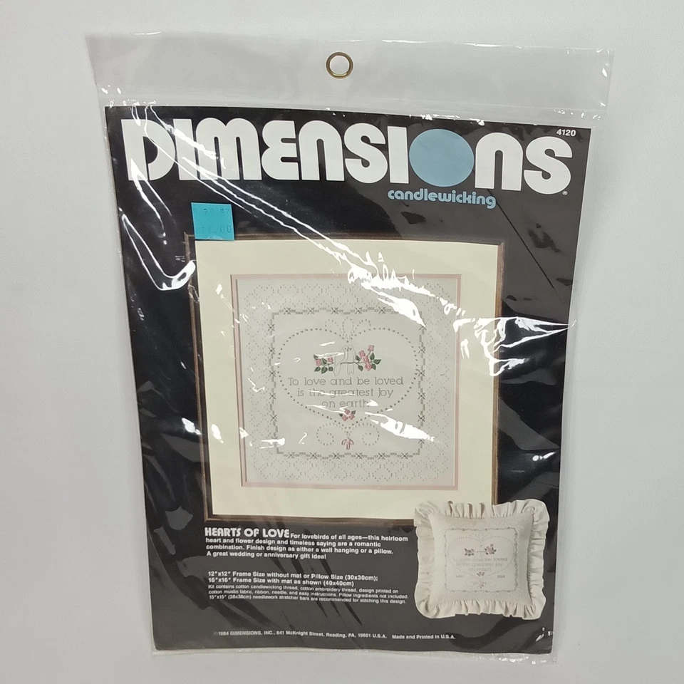 Kit de punta de aguja vintage Needlecraft Hearts Of Love Dimensions sellado años 80 Foto 2 de 4