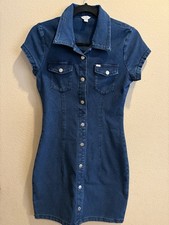 Guess Women’s Denim Shirt Dress Small Blue Snap Button Western Y2K Mini Vintage