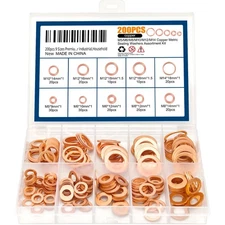 200pcs 9 Sizes Premium Copper Metric Sealing Crush Washers Assortment Kit,Fla...