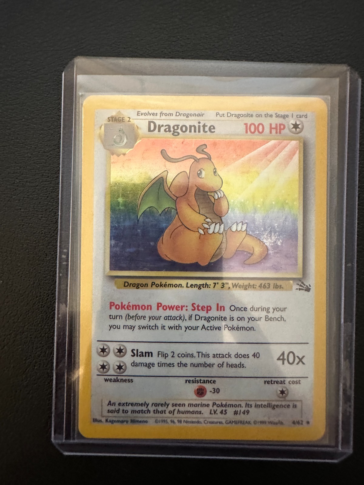 1999 POKEMON FOSSIL SET UNLIMITED #4 DRAGONITE HOLO - UNGRADED