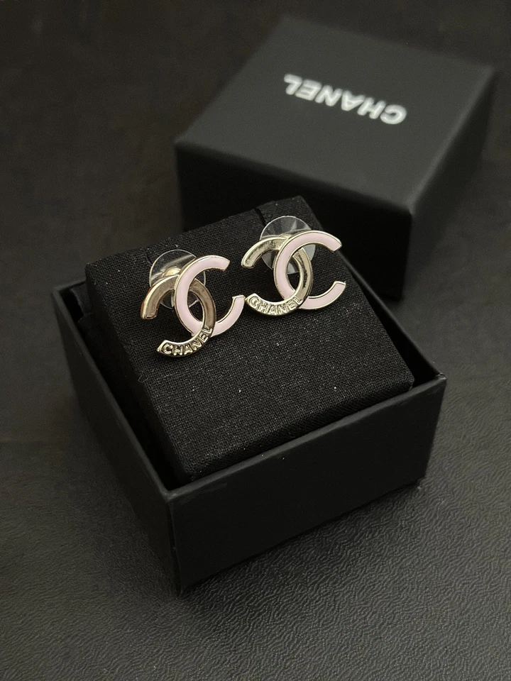 Chanel Pink Gold Metal Enamel CC Earrings - Image 2 of 4