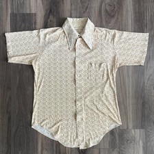 Vintage 1970s Button Up Shirt Men's Size M Disco Rockabilly Hippy Geometric