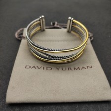 David Yurman Crossover Cuff Bracelet w/ 18K Yellow Gold - Sz Medium
