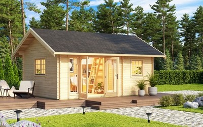 Gartenhaus Holz 40mm CAROLINE 2.1 390x585cm Doppelnut + Schlafboden u. Fußboden