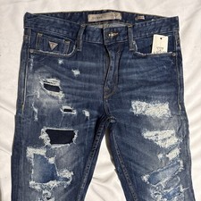 New Men s Guess Slim Straight Skinny Distressed Jeans Size 32