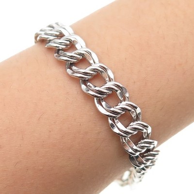 JACOBY BENDER 925 Sterling Silver Vintage Double Curb Link Bracelet 6.75''