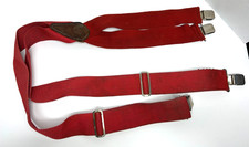 Vintage 1960's Hickory Suspenders Logger Y Suspenders, Wide Red Strap Well Worn