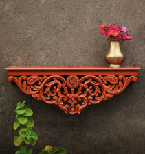 Handmade Wooden Wall Shelf Solid Wood Hand Carved Rustic Floating Shelf