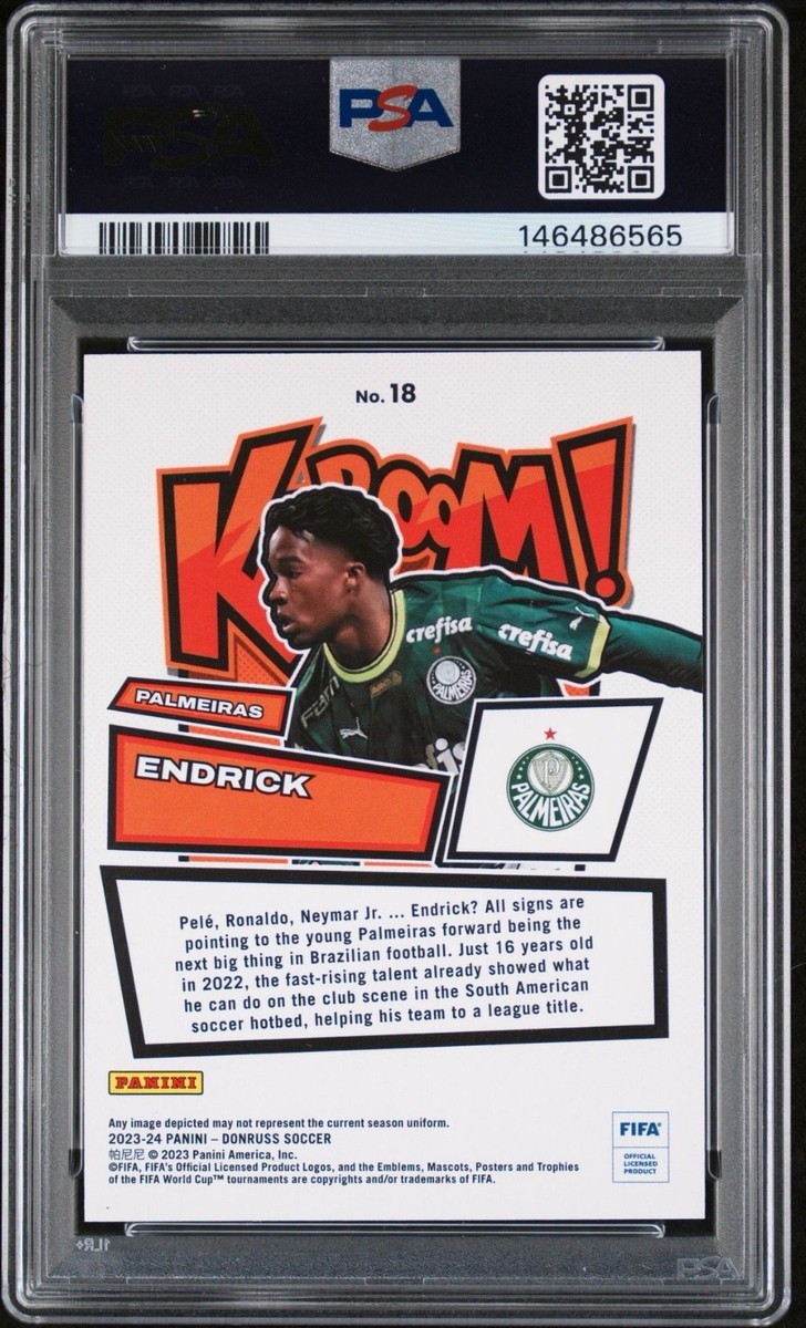 2023-24 PANINI DONRUSS FIFA ENDRICK #18 RC KABOOM ROOKIE PSA 10