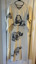 African Wild Animal Print Cotton Handmade Print Kaftan Kimono Maxi Dress 19” P2P