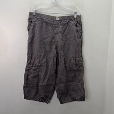 Fresh Produce 100 Linen Pants L Gray Cropped Wide Leg Capri Cargo Y2K Baggy