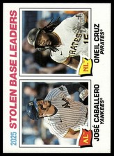 2026 Topps Heritage #4 2025 Stolen Base Leaders (Jose Caballero / Oneil Cruz)