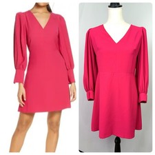 ELIZA J Sz 10 Magenta Pink Bishop Balloon Sleeve Fit Flare Cocktail Party Dress