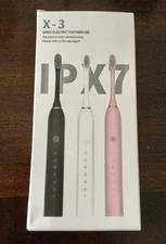 New-X3 Sonic Electric Toothbrush Black 6 Gear Mode 4-Brush Heads USB-C Cable.