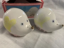 Hedgehog Salt And Pepper Shaker Set Whimsical NEW IN BOX Porcelain Ceramic