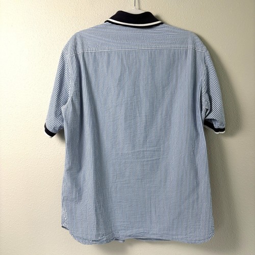 Brooks Brothers Camicia con bottoni Uomo L X Slim Blu Seersucker Manica Corta Preppy - Foto 3 di 10