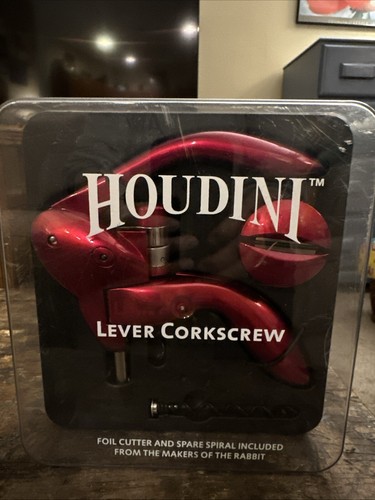 Houdini Lever Corkscrew W/Foil Cutter and Extra Spiral Cherry Apple Red - Picture 1 of 3