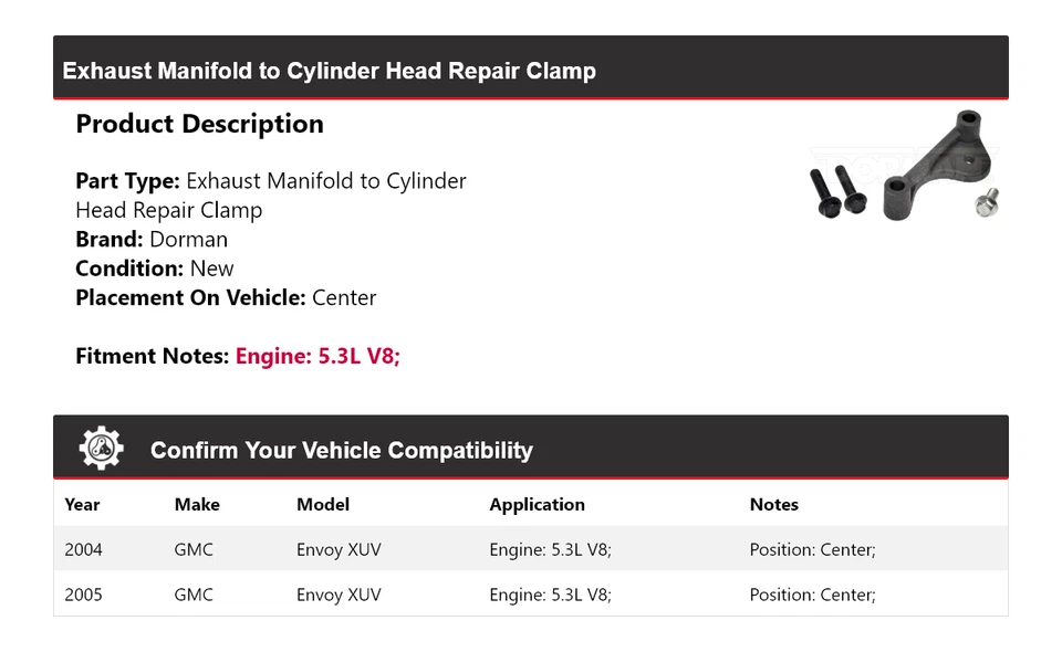 Для 2004-2005 GMC Envoy XUV Dorman выпускной коллектор зажим головки блока цилиндров - Изображение 2 из 4