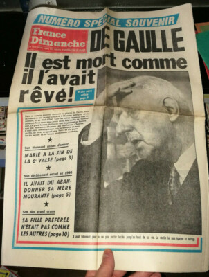 ZEITUNG FRANKREICH SONNTAG, 12. NOVEMBER 1970 TOD GESCHENKE HOMMAGE GENERAL DE GAULLE