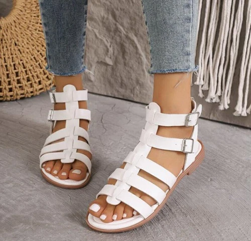 Women Casual Sandals Flats Heels Gladiator Holiday Zip Buckle Roman Walks Shoes - Picture 11 of 16