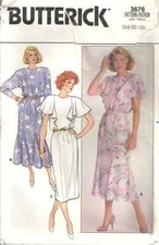BUTTERICK 3676 MISSES' SIZE 14-18 DRESSES SEWING PATTERN ©1989