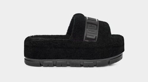UGG platform womens wool slides size 7 Logo Strap slippers black 3” NEW
