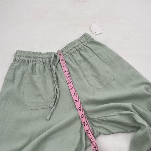 Dip women's S Linen blend Wide Leg Pant Mint drawstring solid pockets pull on - Picture 6 of 10