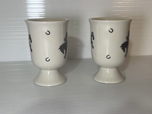Set Of 2 Mug/Cups with base cowboy horseshoe bucking bronco 6oz off white - Picture 2 of 11