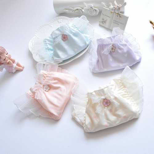4 piezas Ropa interior para mujer Bikini con volantes Knicker leche descarada seda Lolita pantillas con volantes - Imagen 12 de 13