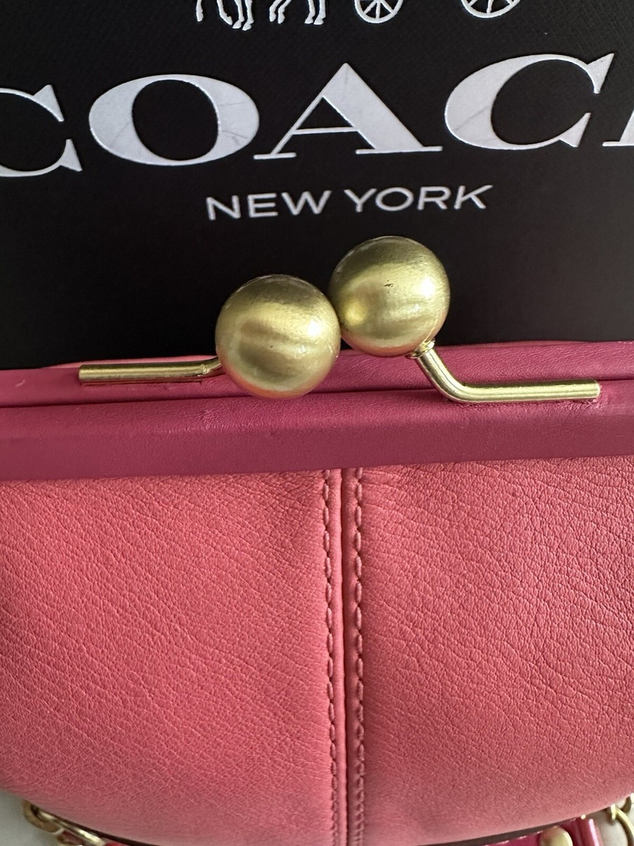 NEW COACH BONNIE KISSLOCK PINK LEATHER SATCHEL CHAIN STRAP