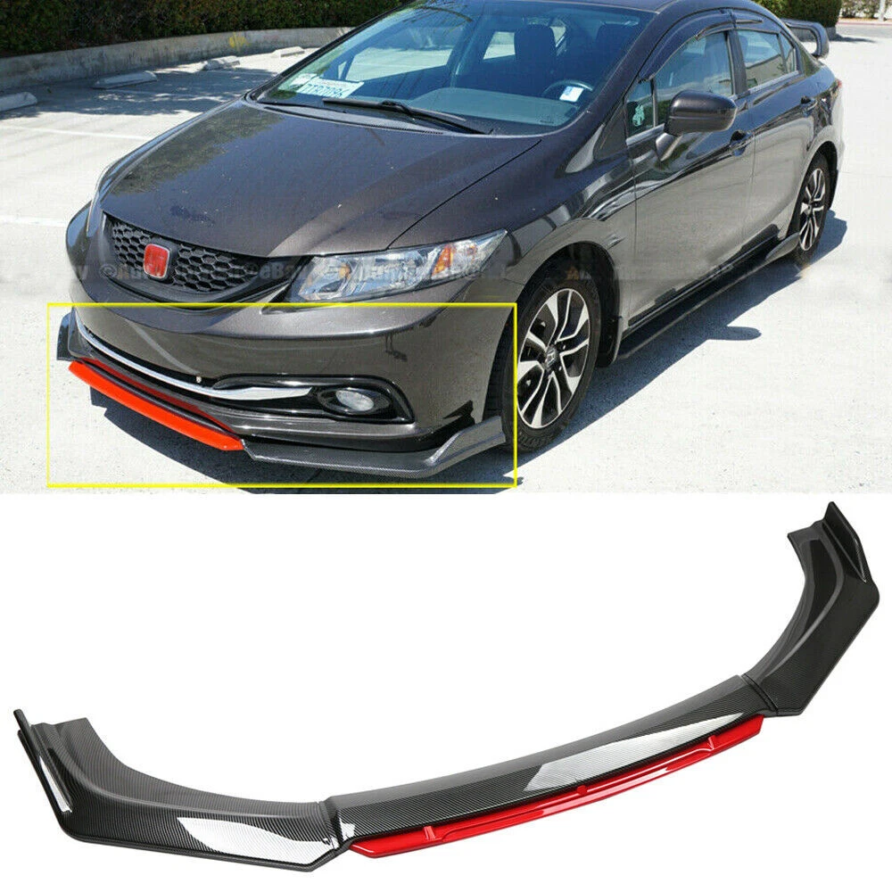 Front Lip Splitter Carbon Fiber Red Style For Honda Civic 2013