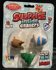 Surprise Inside Erasers 3 Party Supplies Christmas Rudolph the Rednosed Reindeer