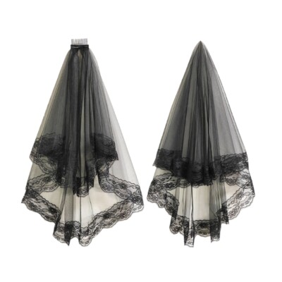 Wedding Veil Headscarf Lace Black Veil Bride Hair Accessoies Black Mantilla