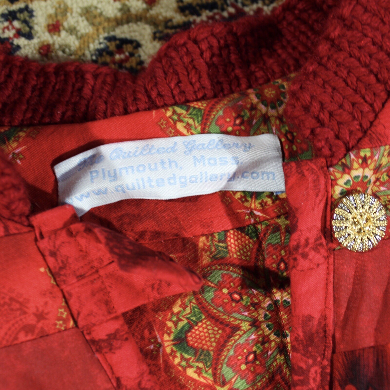 Handmade red patchwork quilt button up jacket wit… - image 4