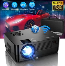 5G WiFi Bluetooth Native 1080P 9800LM Full HD 4k Home Movie Projector w/ Screen