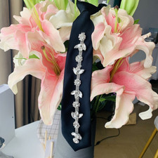 Unisex Tie Necktie Accessory Faux Pearl Rhinestone Crystal Shiny Chic Black Gift