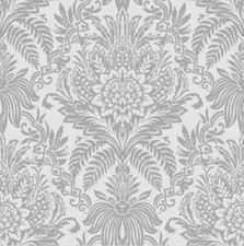 Image of Crown Signature Damask SILVER FOIL METALIC Wallpaper
