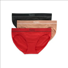 Hanes Originals Womens 3 Pack Ribbed Bikini Underwear Size 5 Small - Black Red