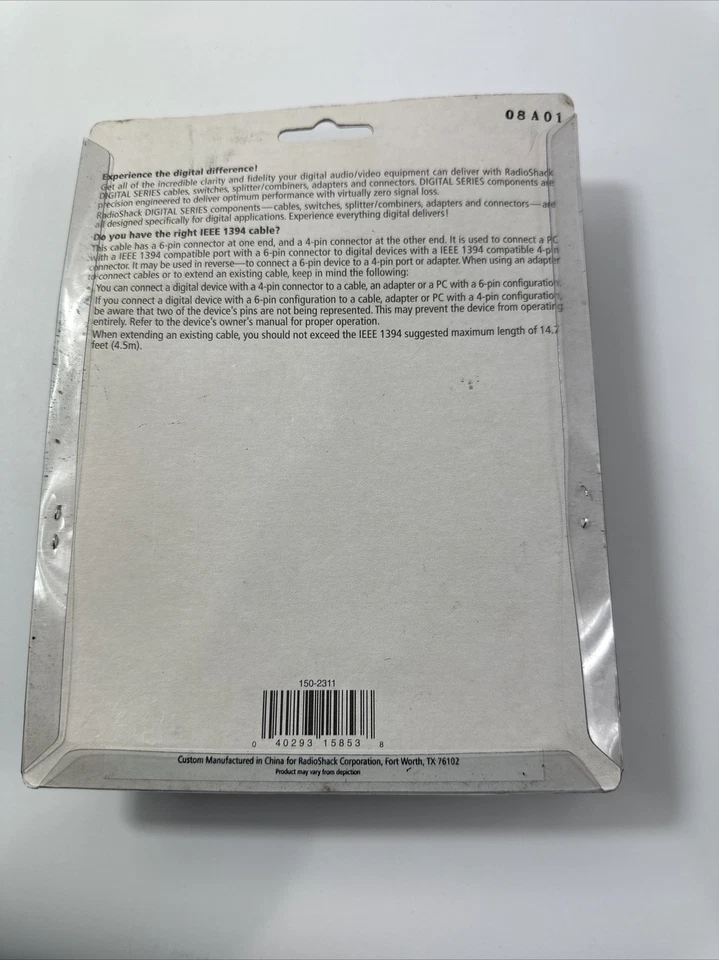 RADIO SHACK 6 Pin to 4 Pin Digital IEEE 1394 Cable 14.5 Ft - Image 4 of 4