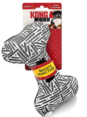 KONG Maxx Bone Small/Medium Puncture Resistant Squeaky Plush Dog Fetch Toy 10x5