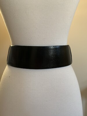 Judith Leiber Black Snakeskin Wide Belt Expandable Gold Bow  display picture 3