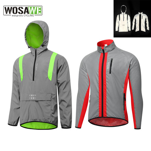 WOSAWE Full Reflective Cycling Jacket Hi Viz Windproof MTB Mountain Bike Sports