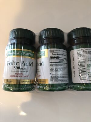 Nature s Bounty Folic Acid 800 Mcg 250 Tablets Cardiovascular 3 Bottles Exp 5/26