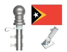 East Timor 3'x5' Polyester Flag & Spinner Flagpole Set w/Adjustable Bracket