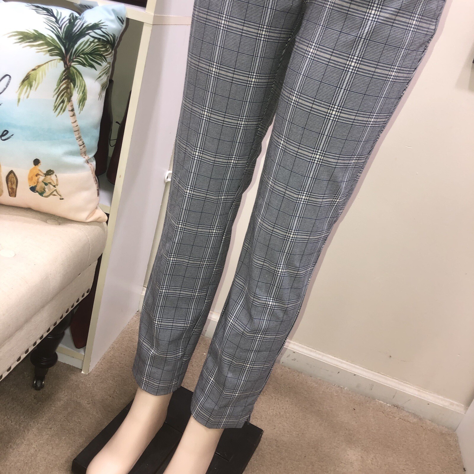 Zara Basic Gray Checkered  Plaid Trousers Elastic… - image 3